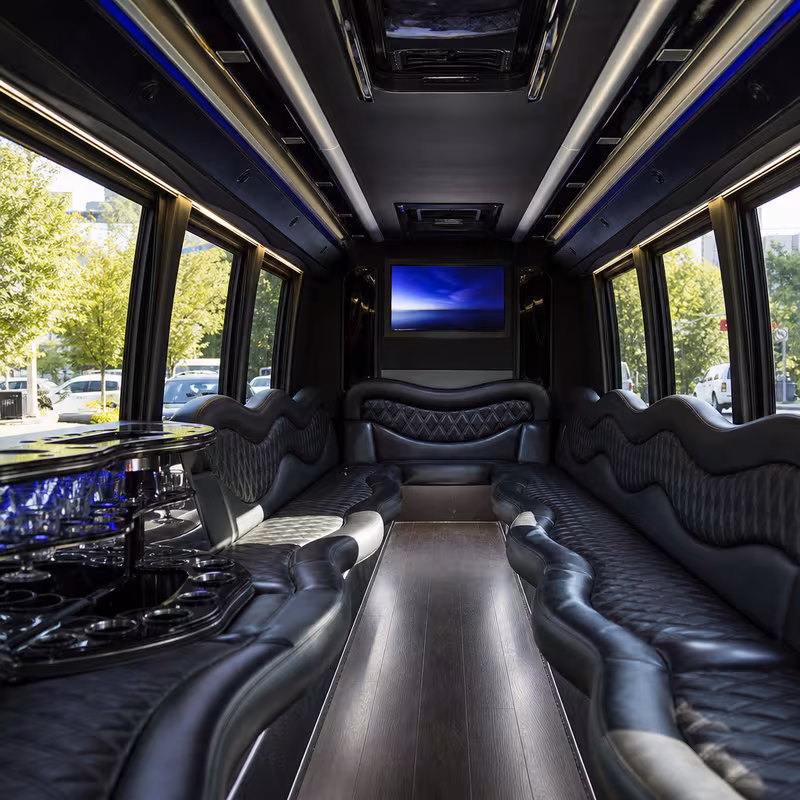 Passenger watching the Dallas scenery during a regional party bus road trip