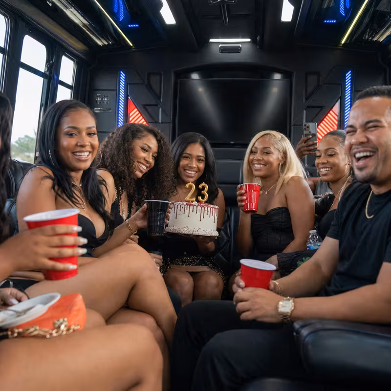 Black Mercedes Sprinter van staged for an Dallas Birthday Transportation group