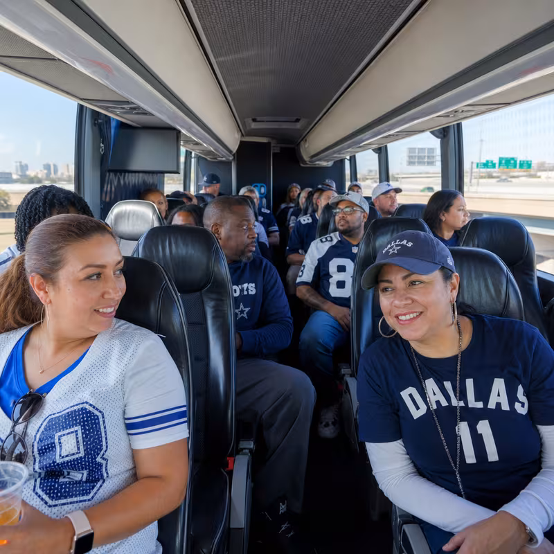 Passenger seating aboard a Dallas party bus rental