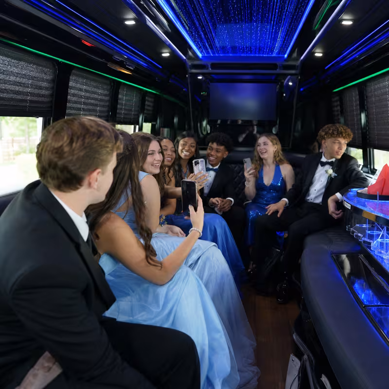Black Mercedes Sprinter van staged for an Dallas Prom & Homecoming Transportation group